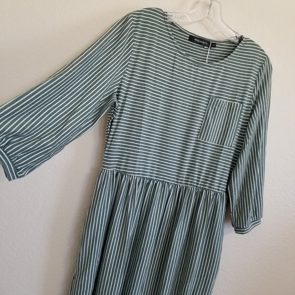 Striped Green Midi Tshirt Dress - Picture 3 of 8
